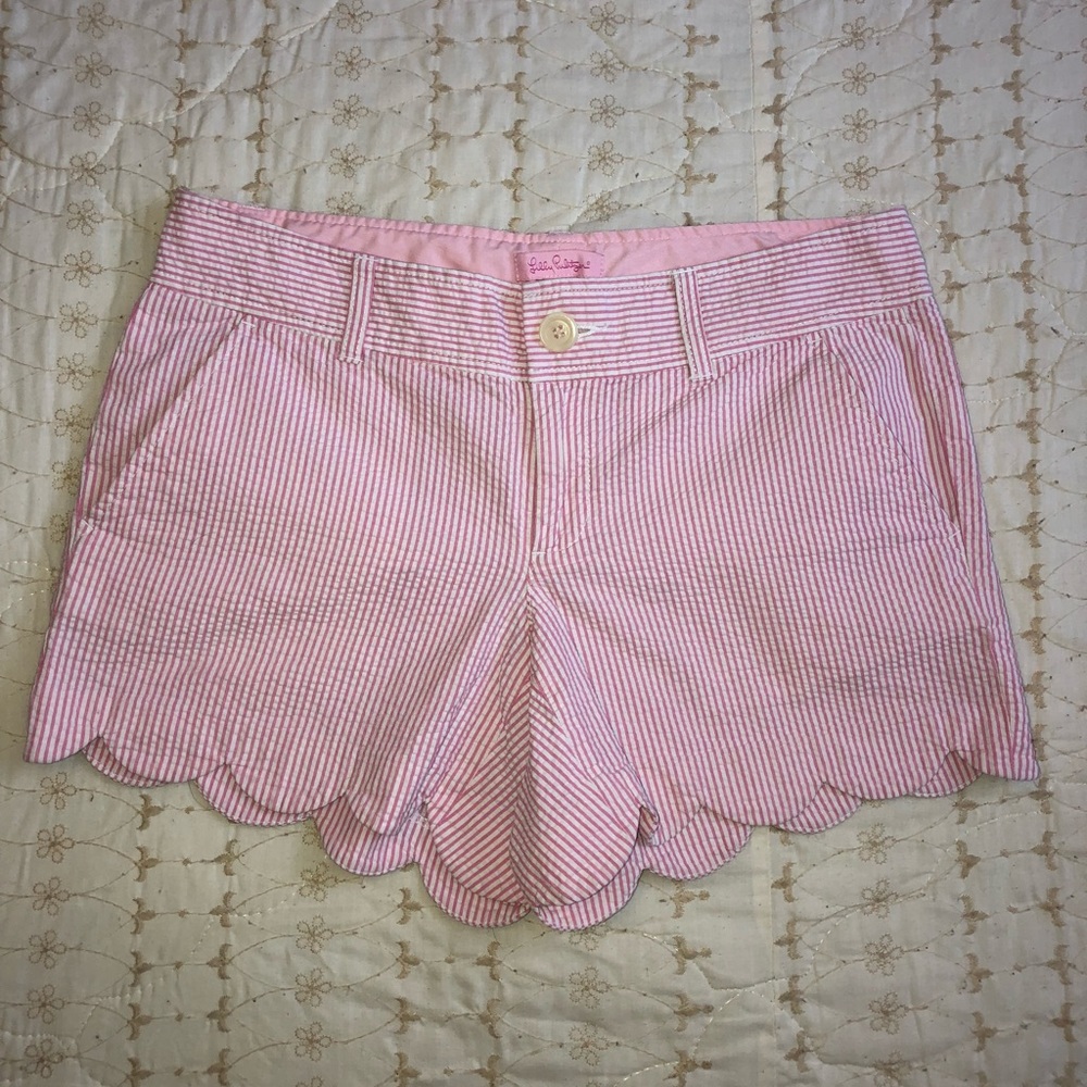Lilly Pulitzer Pink Seersucker Scalloped Shorts